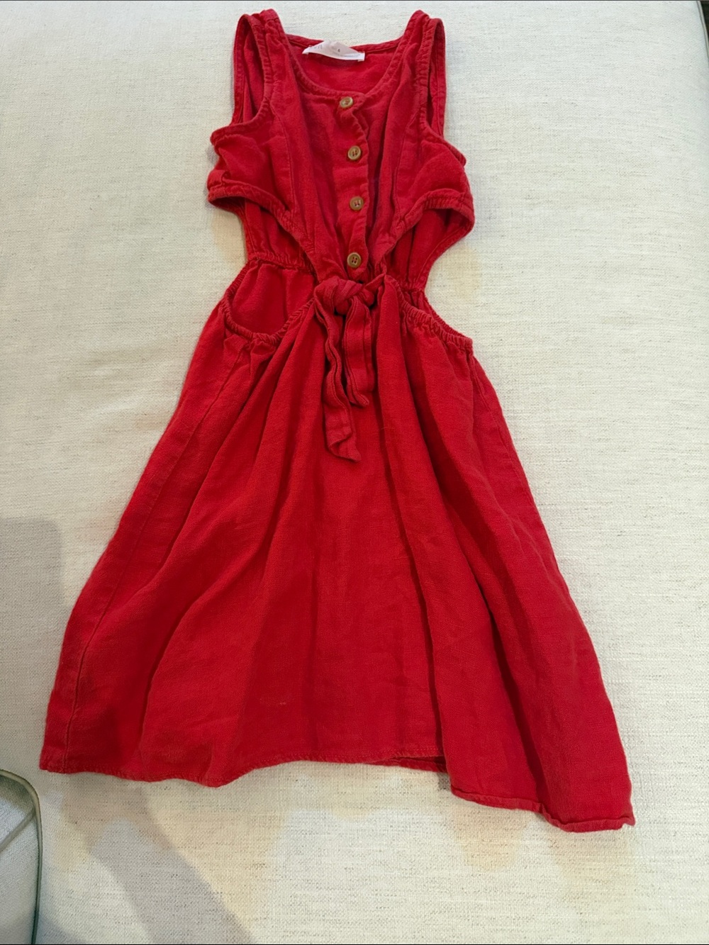 Red Girls' Tie-Waist Button Front Dress